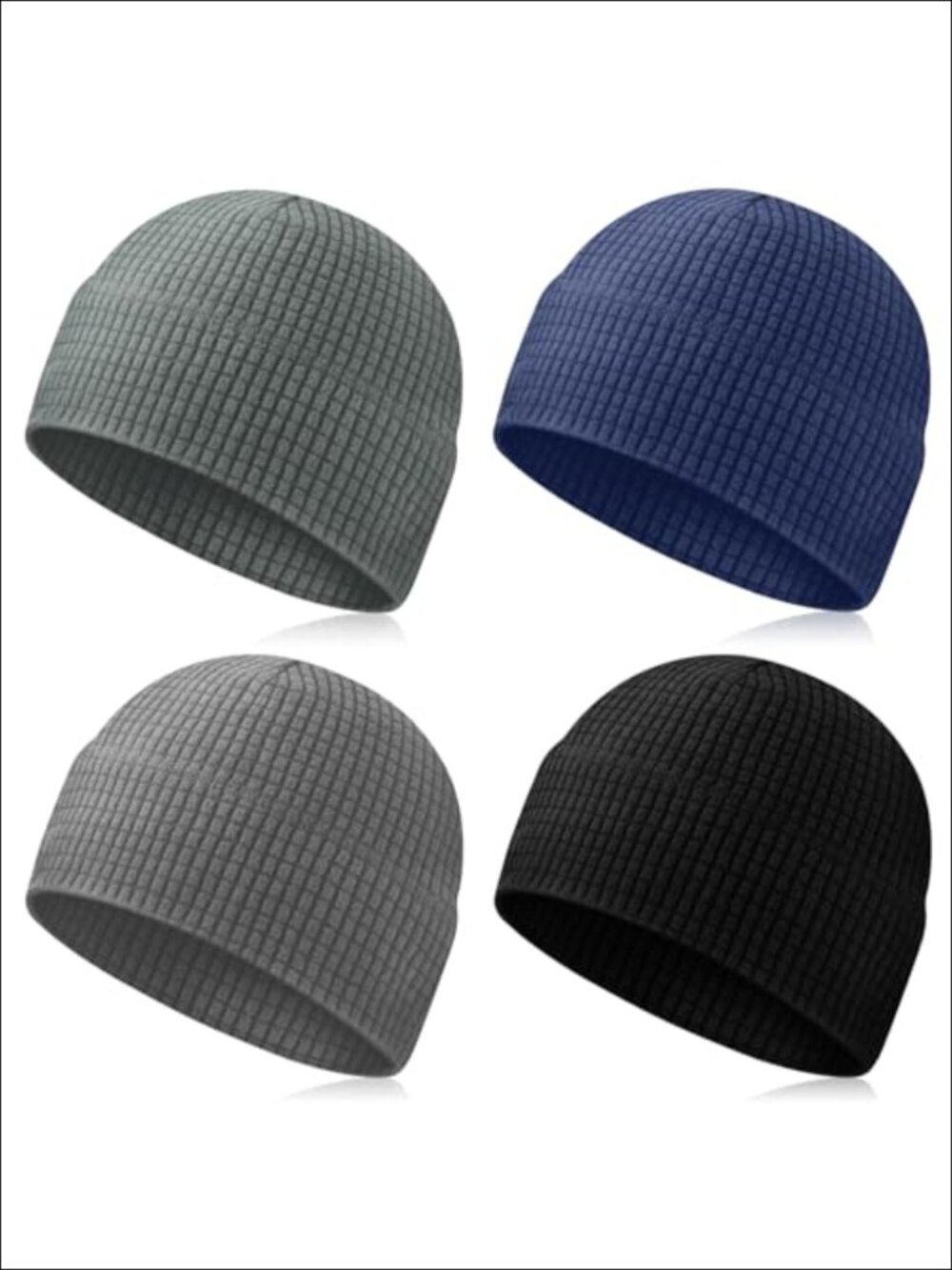 4 Pack Grid Fleece Beanies Warm Winter Waffle Skull Caps